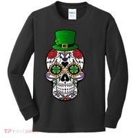 Cool St Patricks Day Irish Day Of The Dead Skull Kids Long Sleeve Shirt thumb 0