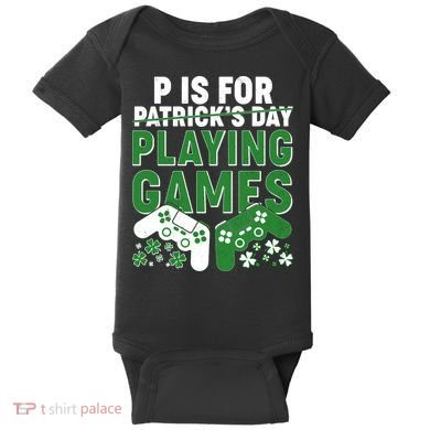 Cool St Patrick's Day P Is For Playing Games   Baby Bodysuit