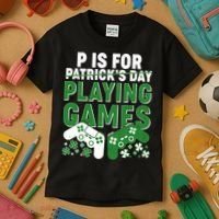 Cool St Patrick's Day P Is For Playing Games   Kids T-Shirt thumb 3