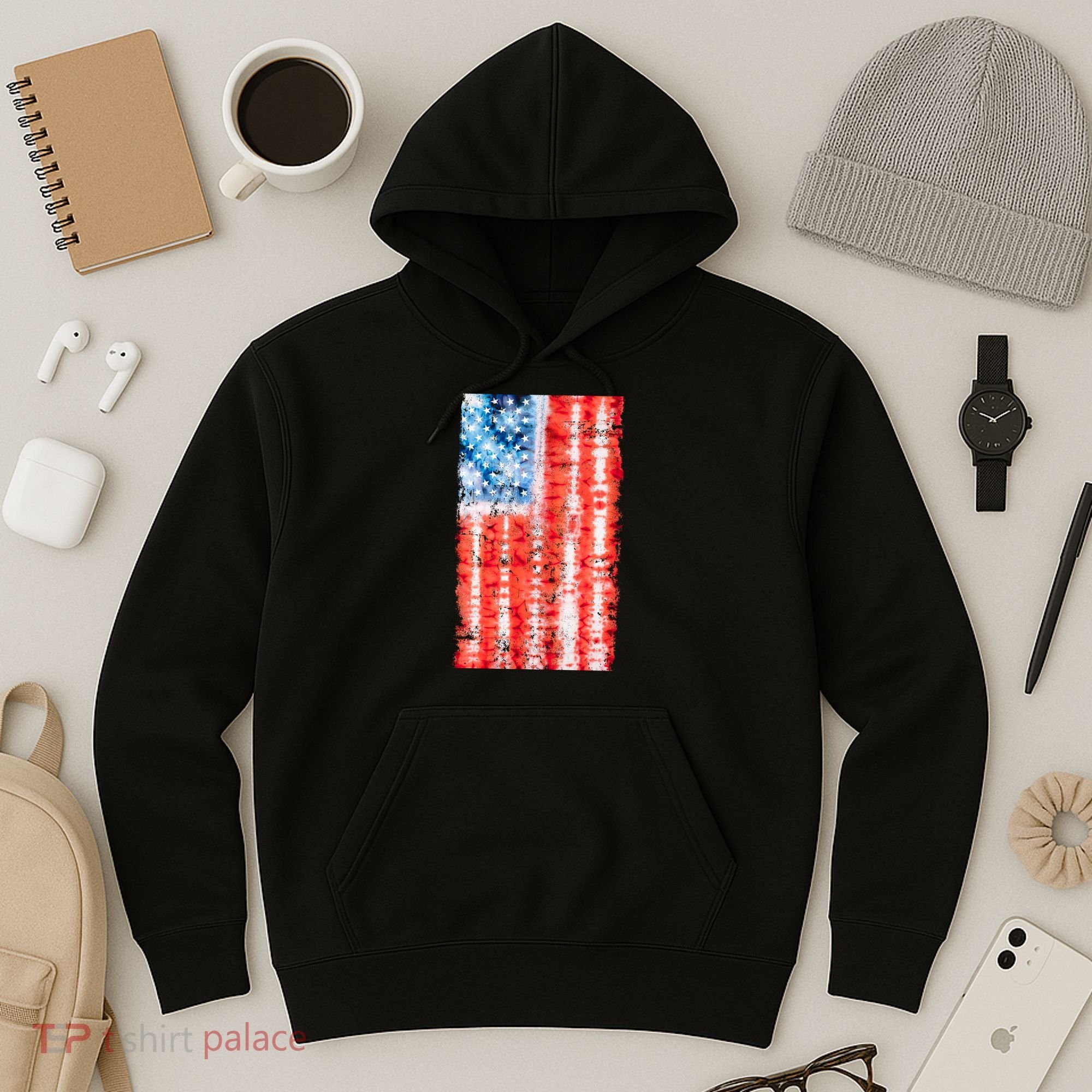Cool Tie Dye USA American Flag Hoodie
