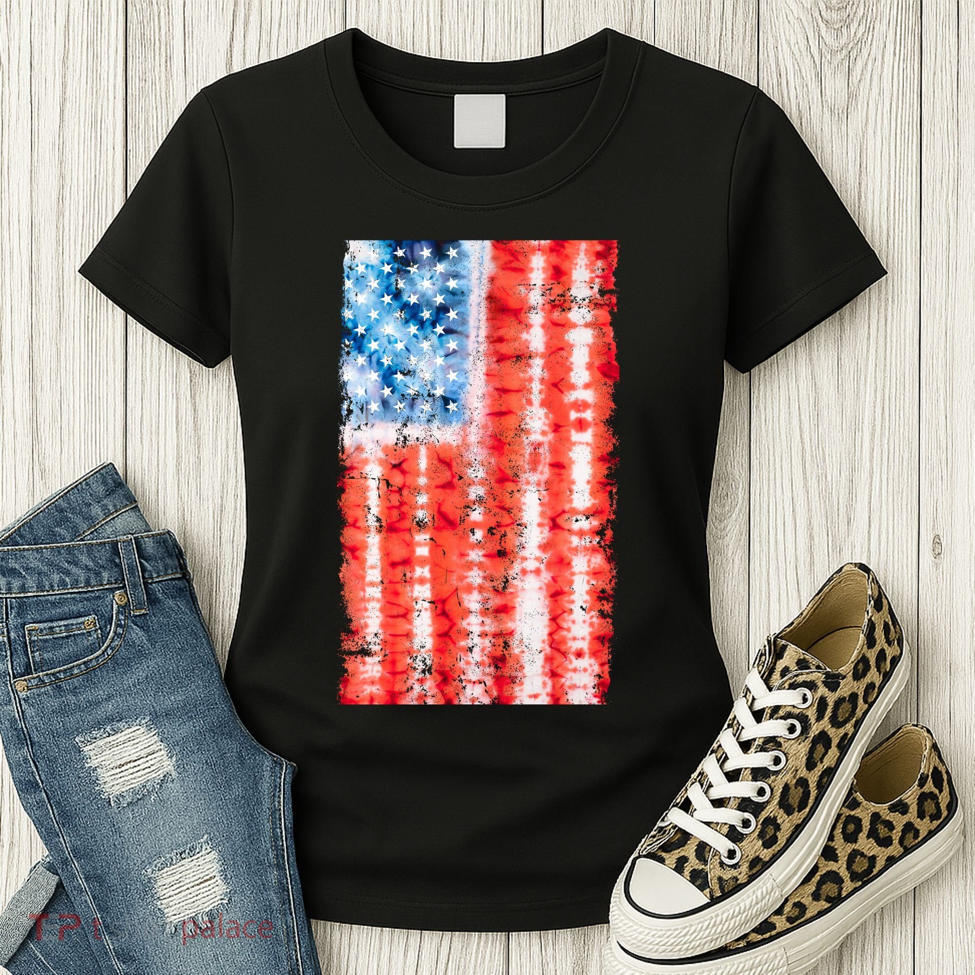 Cool Tie Dye USA American Flag Women's T-Shirt