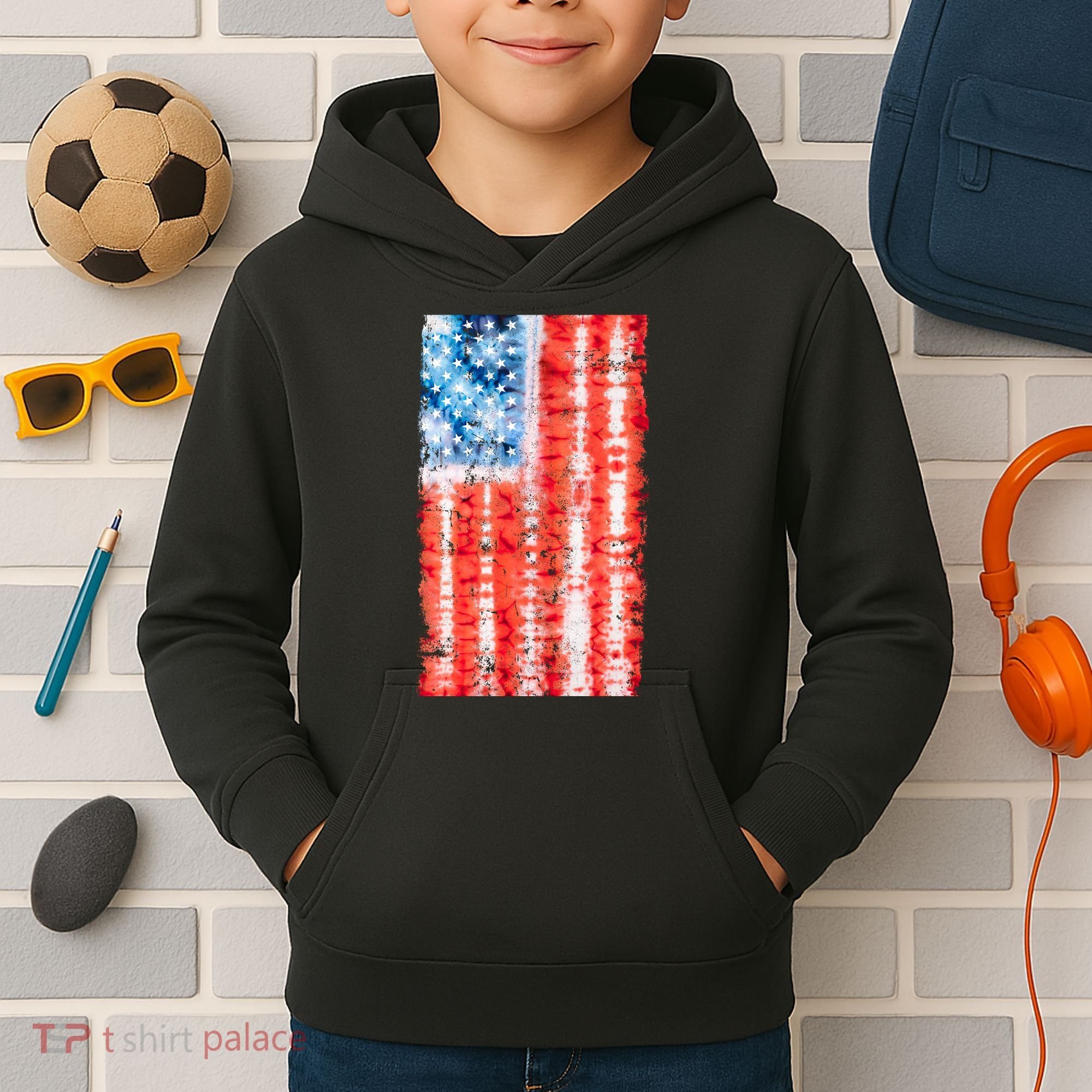 Cool Tie Dye USA American Flag Kids Hoodie
