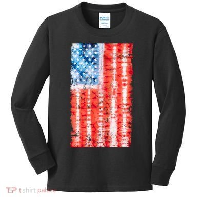 Cool Tie Dye USA American Flag Kids Long Sleeve Shirt