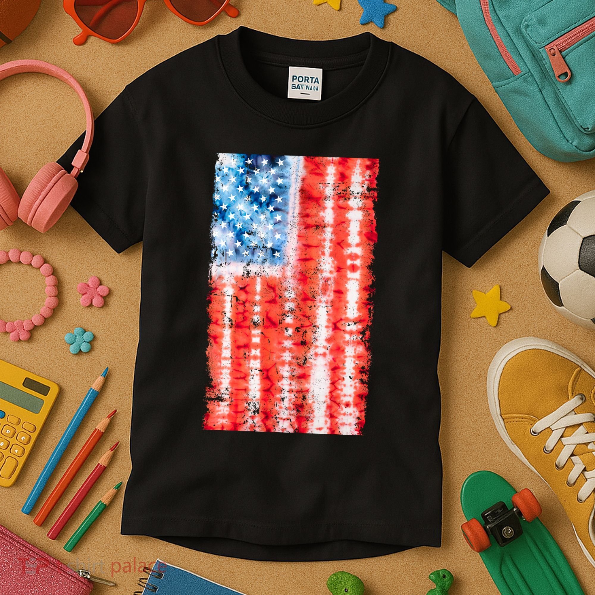 Cool Tie Dye USA American Flag Kids T-Shirt
