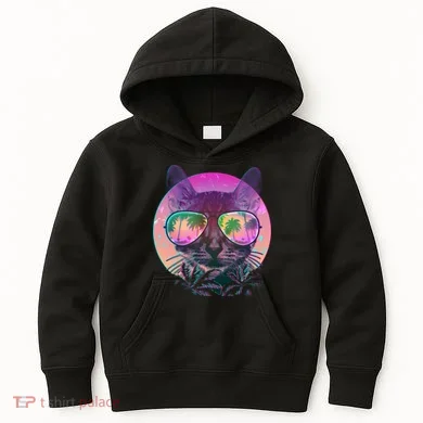 Cool Tropical Shade Cat Kids Hoodie