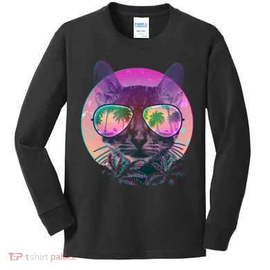 Cool Tropical Shade Cat Kids Long Sleeve Shirt