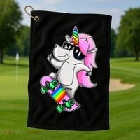 Cool Unicorn Skating Golf Towel thumb 1