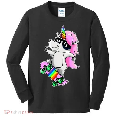 Cool Unicorn Skating Kids Long Sleeve Shirt