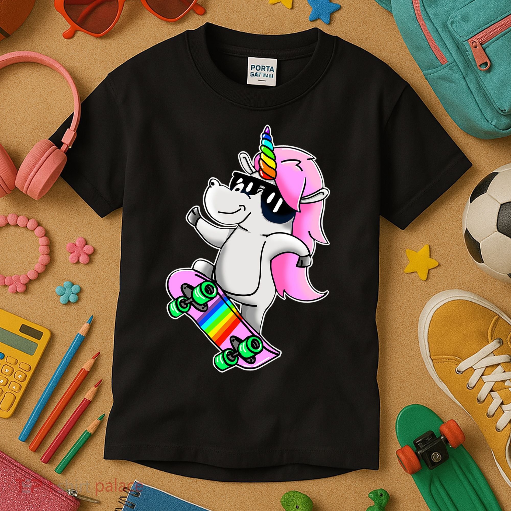 Cool Unicorn Skating Kids T-Shirt