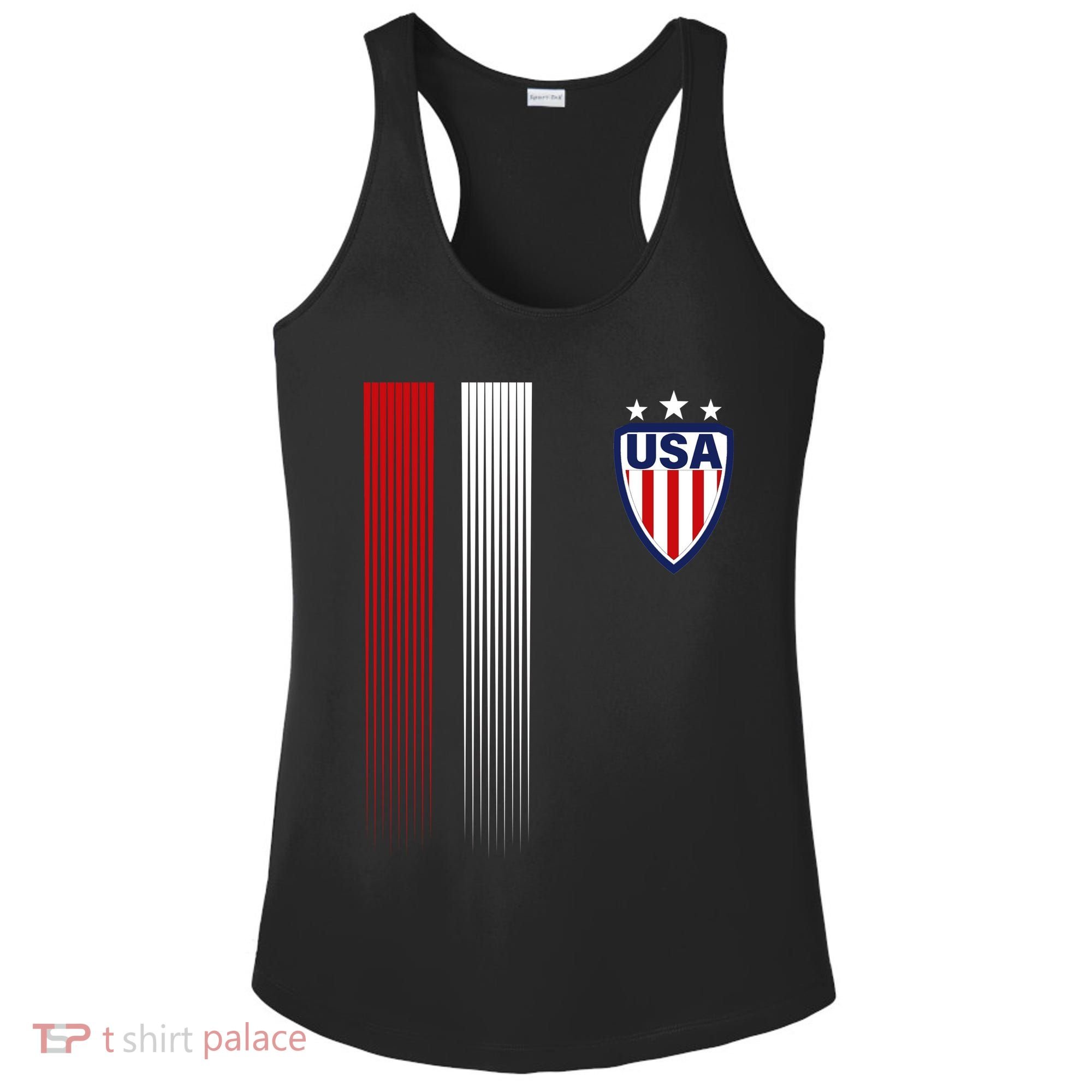 Cool USA Soccer Jersey Stripes Ladies PosiCharge Competitor Racerback Tank
