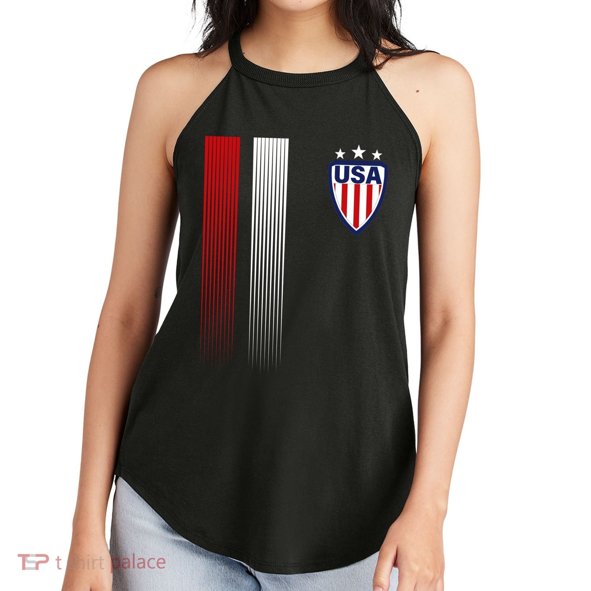 Cool USA Soccer Jersey Stripes Women's Perfect Tri Rocker Tank