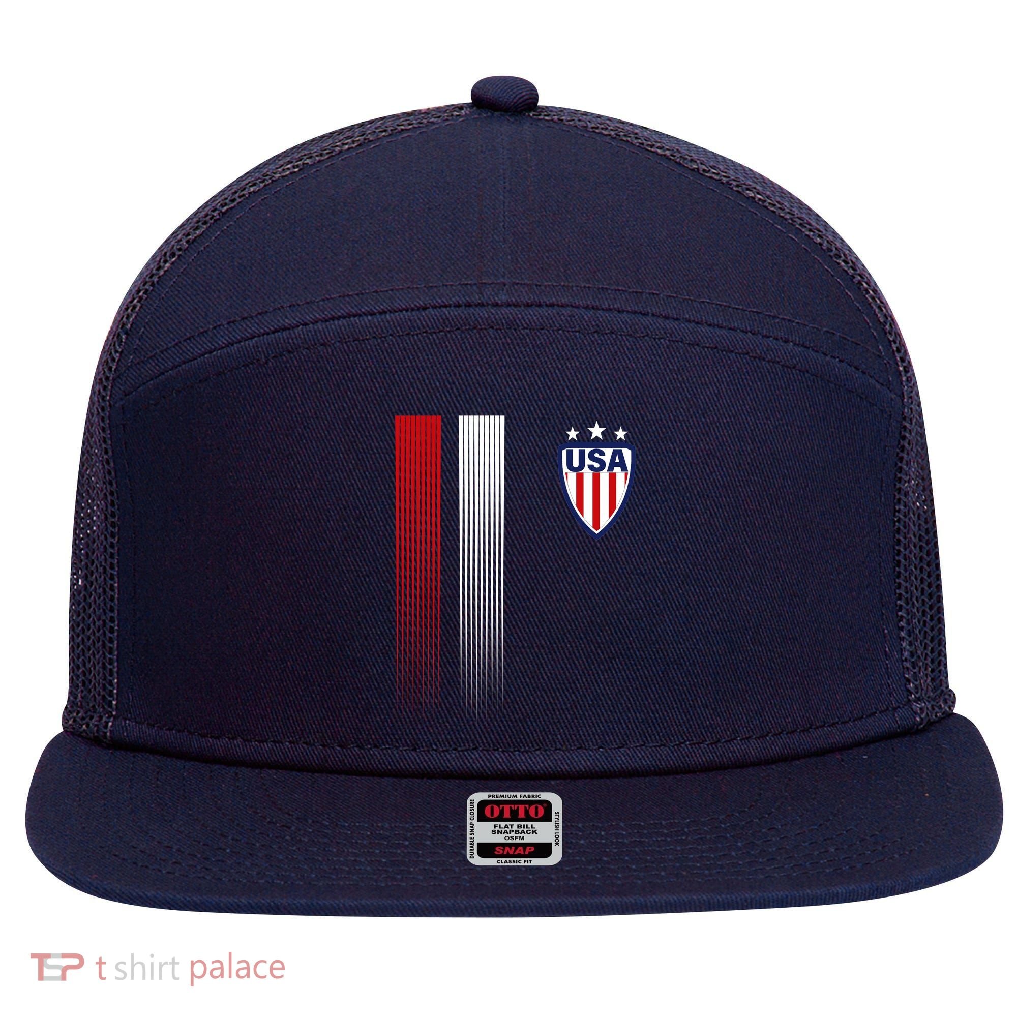 Cool USA Soccer Jersey Stripes 7 Panel Mesh Trucker Snapback Hat