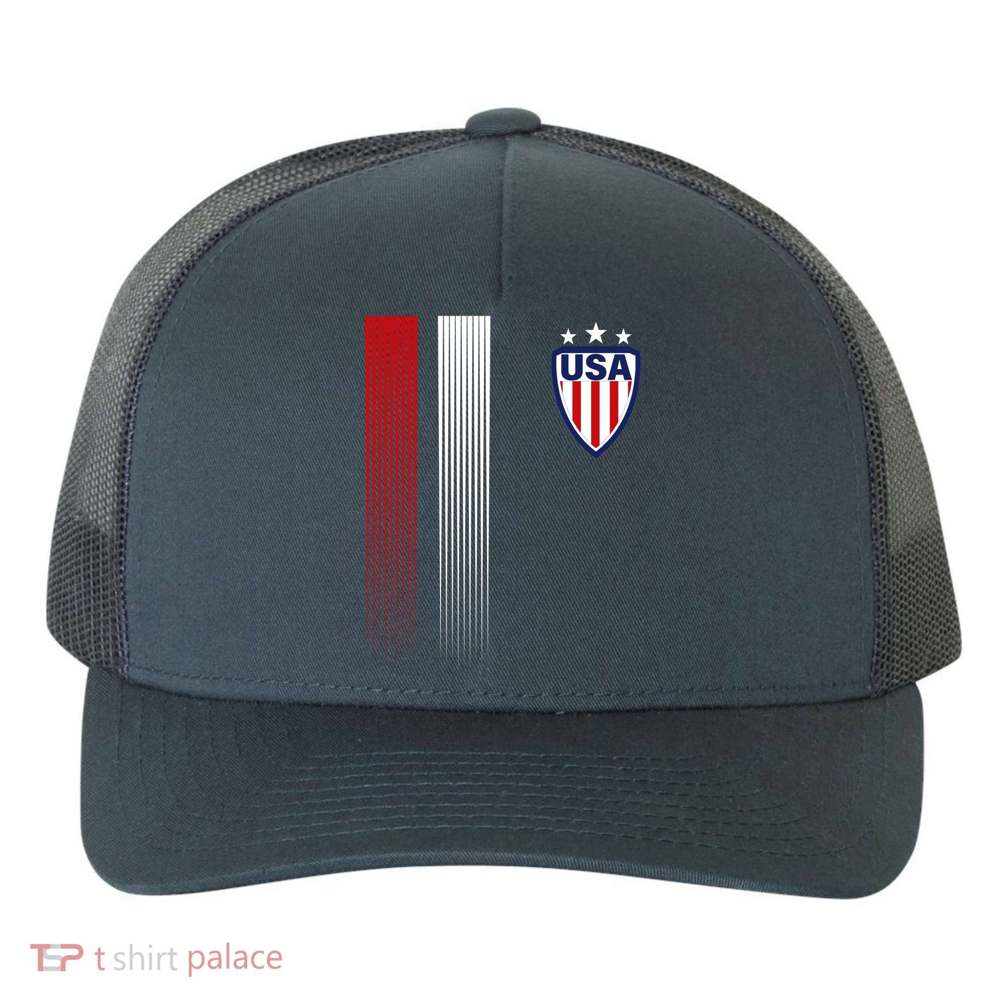 Cool USA Soccer Jersey Stripes Yupoong Adult 5-Panel Trucker Hat
