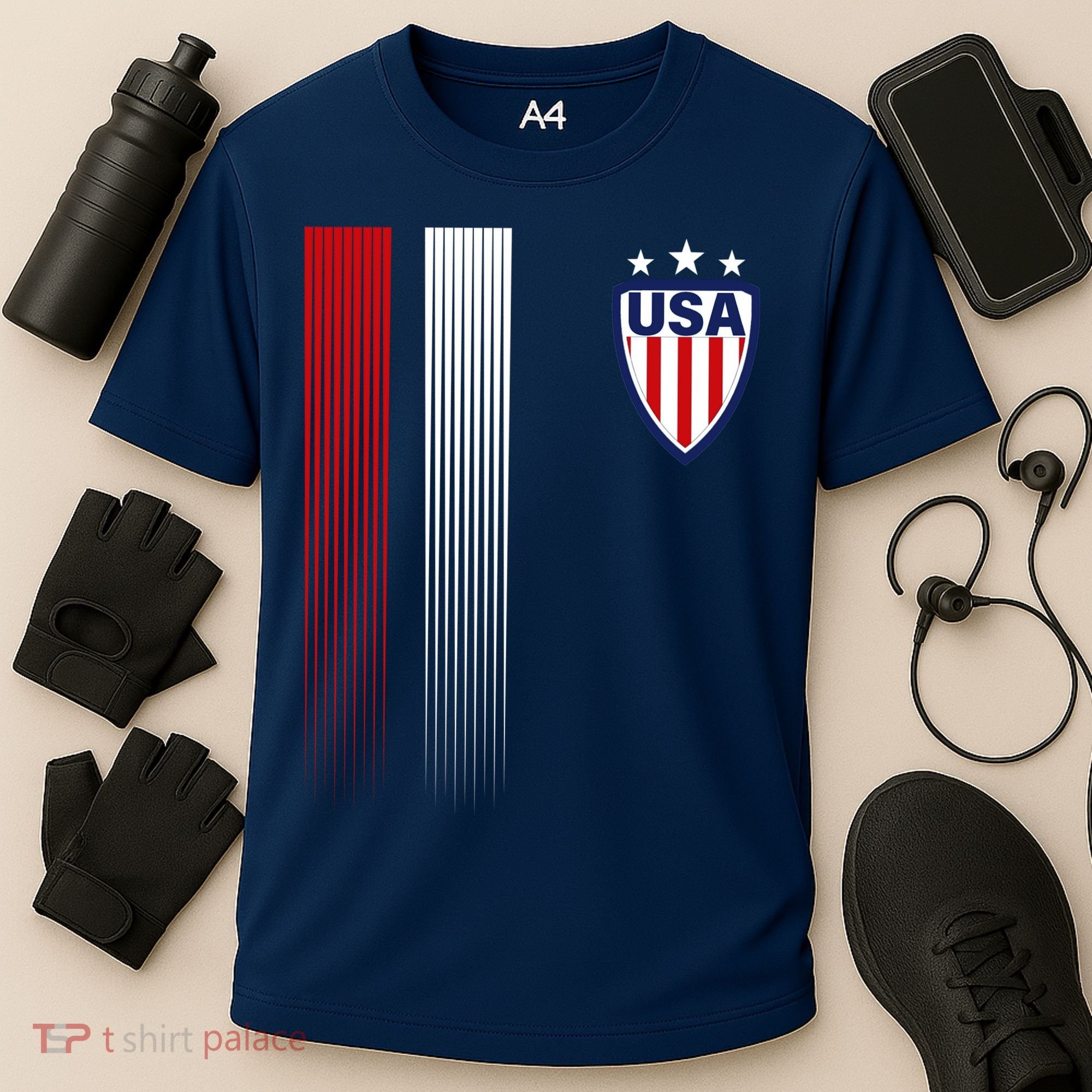 Cool USA Soccer Jersey Stripes Cooling Performance Crew T-Shirt