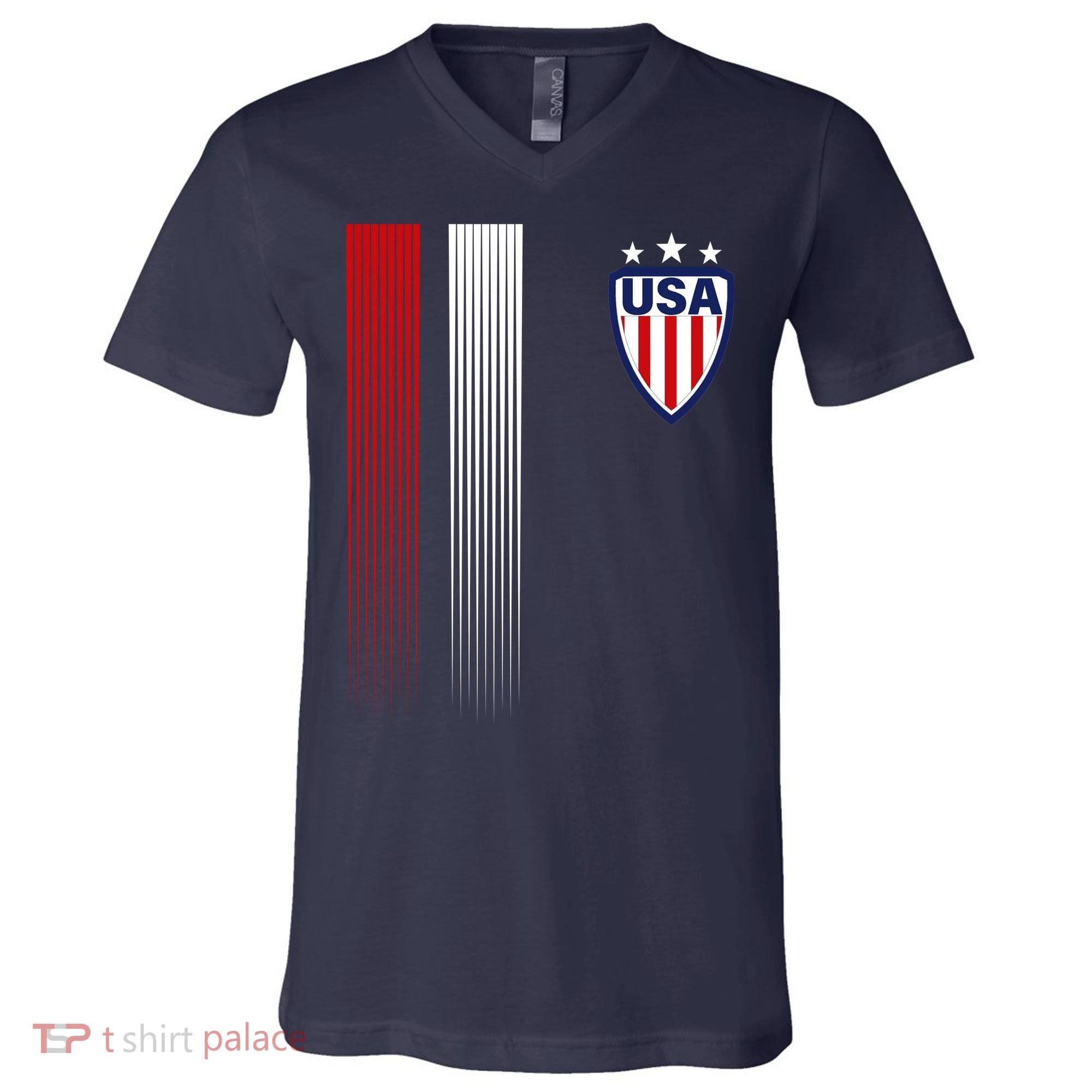 Cool USA Soccer Jersey Stripes V-Neck T-Shirt