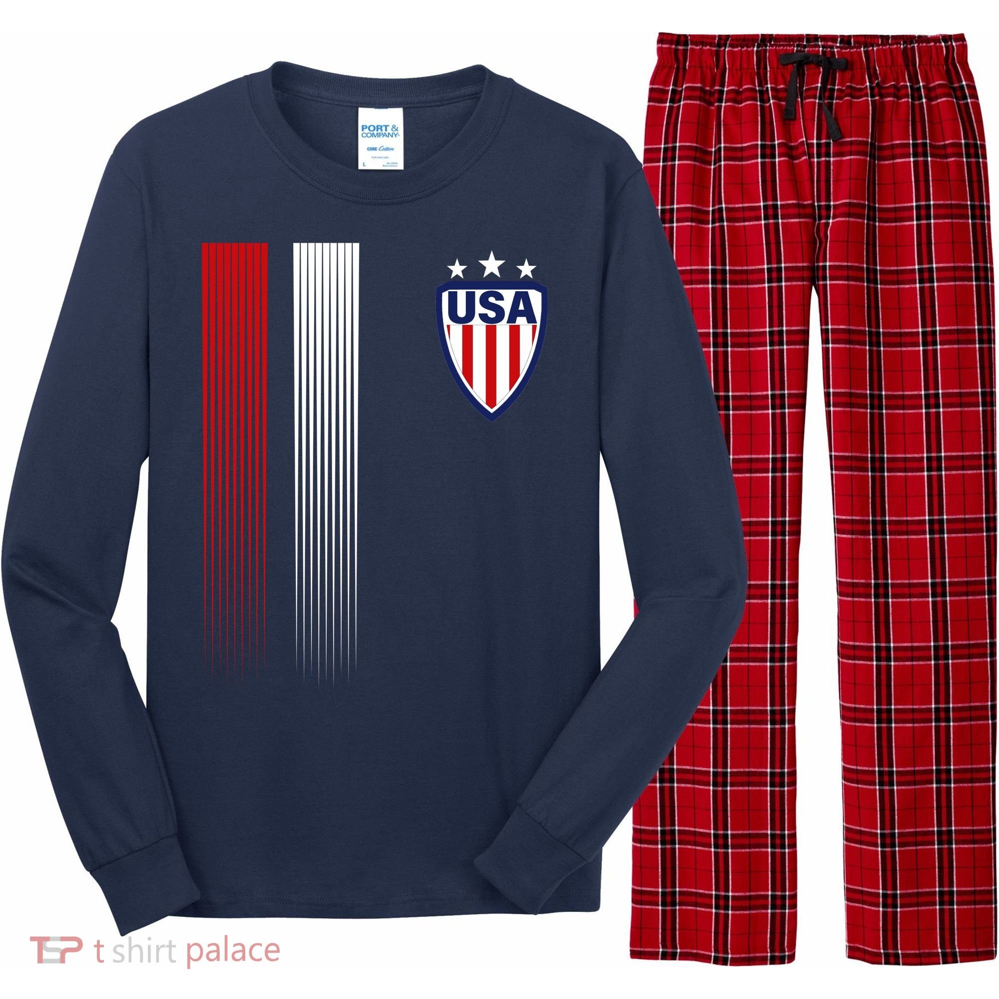 Cool USA Soccer Jersey Stripes Long Sleeve Pajama Set
