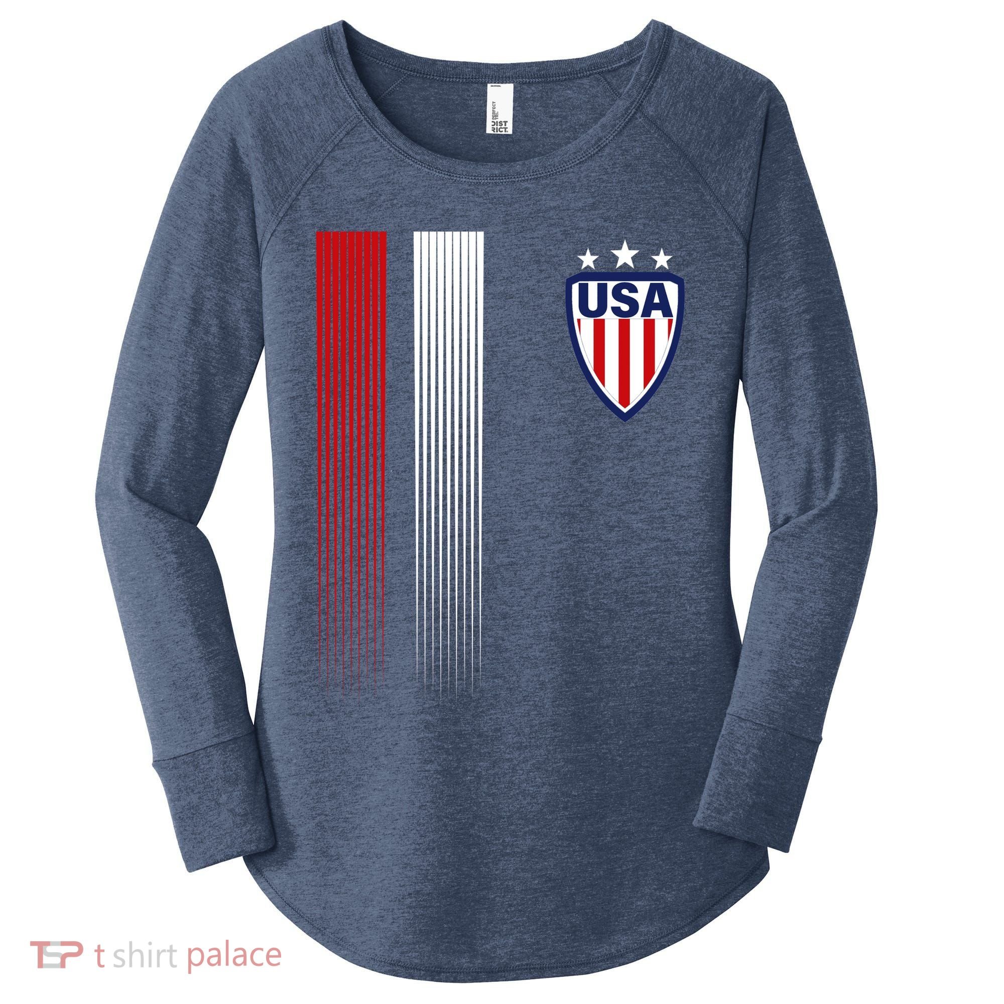 Cool USA Soccer Jersey Stripes Women's Perfect Tri Tunic Long Sleeve Shirt