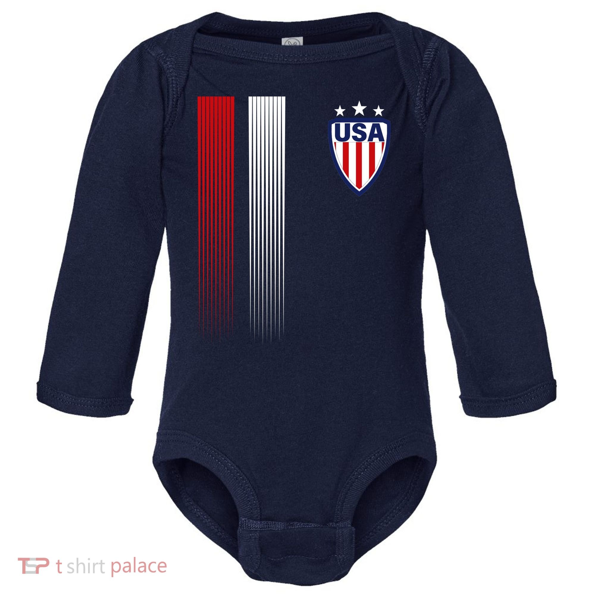 Cool USA Soccer Jersey Stripes Baby Long Sleeve Bodysuit