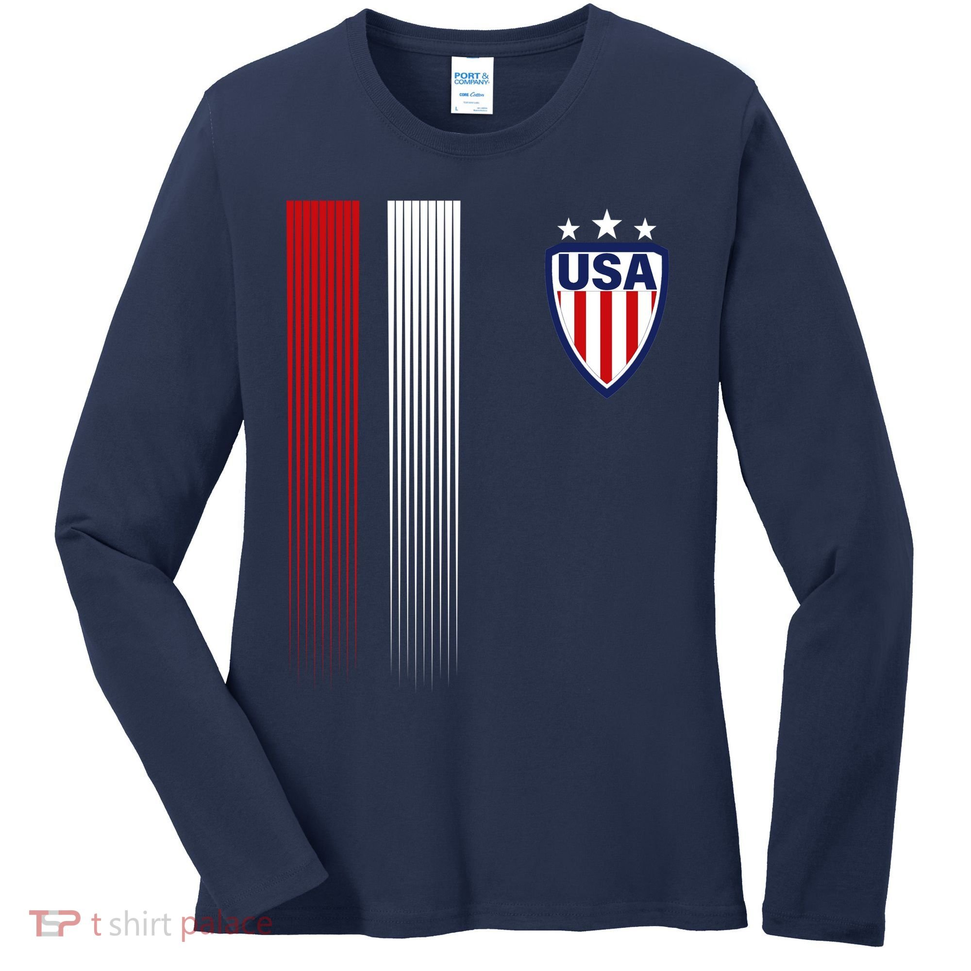 Cool USA Soccer Jersey Stripes Women's Long Sleeve Shirt