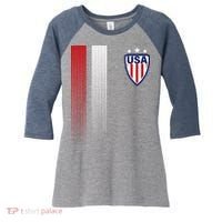 Cool USA Soccer Jersey Stripes Women's Tri-Blend 3/4-Sleeve Raglan Shirt thumb 0