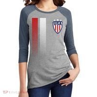 Cool USA Soccer Jersey Stripes Women's Tri-Blend 3/4-Sleeve Raglan Shirt thumb 2