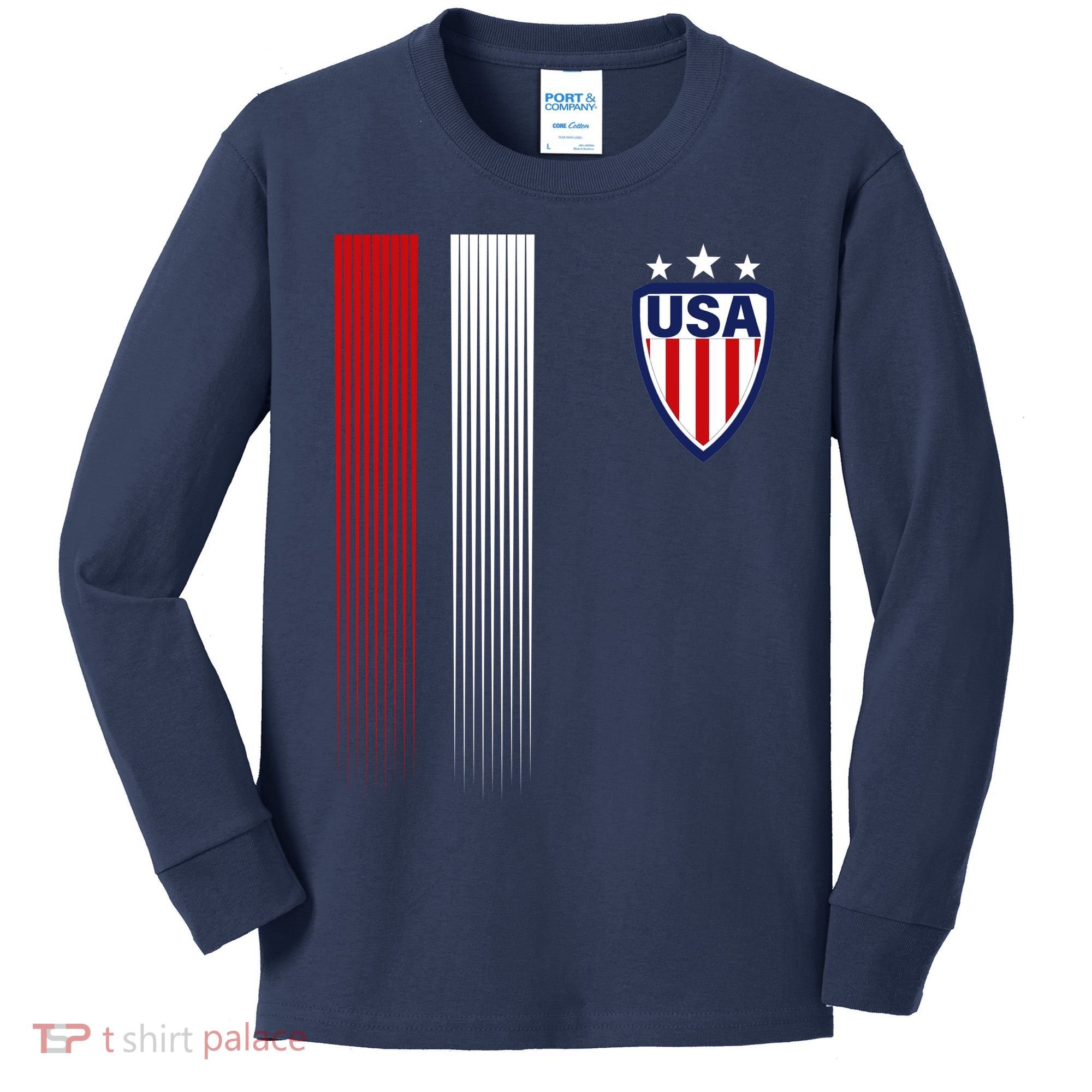 Cool USA Soccer Jersey Stripes Kids Long Sleeve Shirt