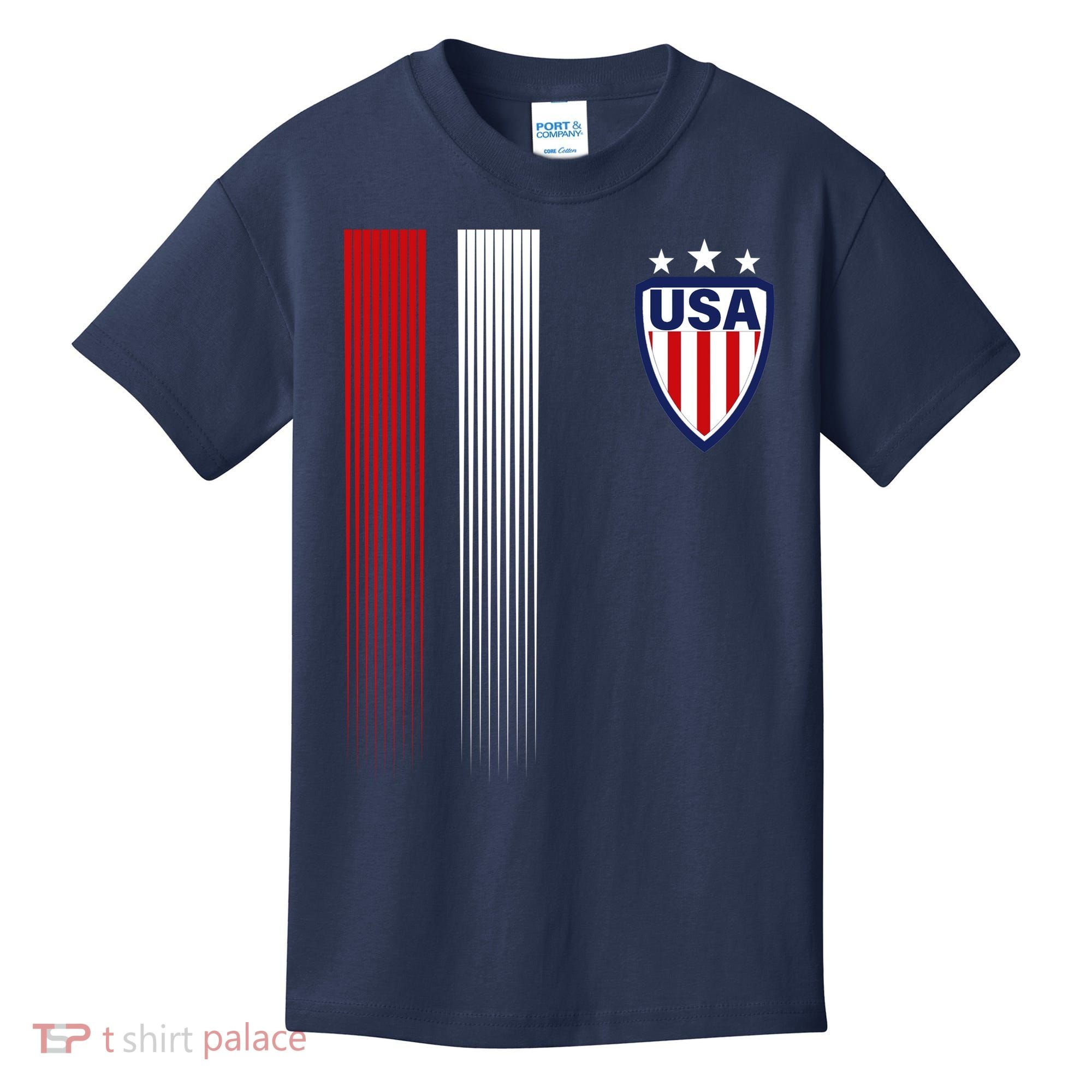 Cool USA Soccer Jersey Stripes Kids T-Shirt