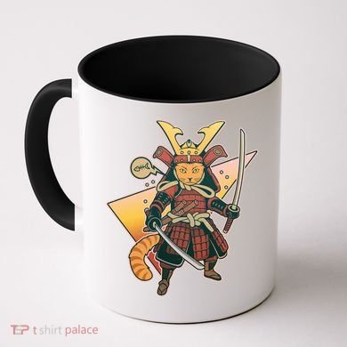 Cool Vintage Japanese Neko Cat Samurai Warrior Coffee Mug