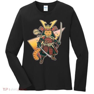 Cool Vintage Japanese Neko Cat Samurai Warrior Women's Long Sleeve Shirt