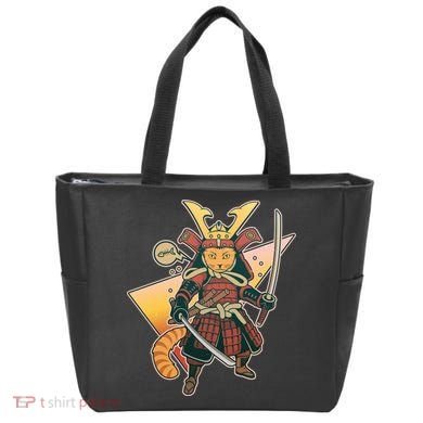 Cool Vintage Japanese Neko Cat Samurai Warrior Tote Bag