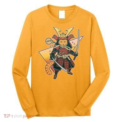 Cool Vintage Japanese Neko Cat Samurai Warrior Long Sleeve Shirt