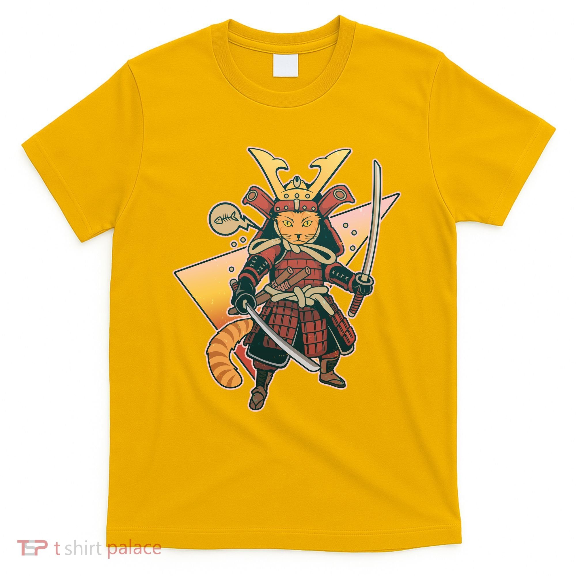 Cool Vintage Japanese Neko Cat Samurai Warrior T-Shirt