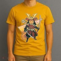 Cool Vintage Japanese Neko Cat Samurai Warrior T-Shirt thumb 3