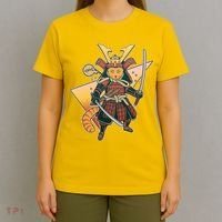 Cool Vintage Japanese Neko Cat Samurai Warrior T-Shirt thumb 4