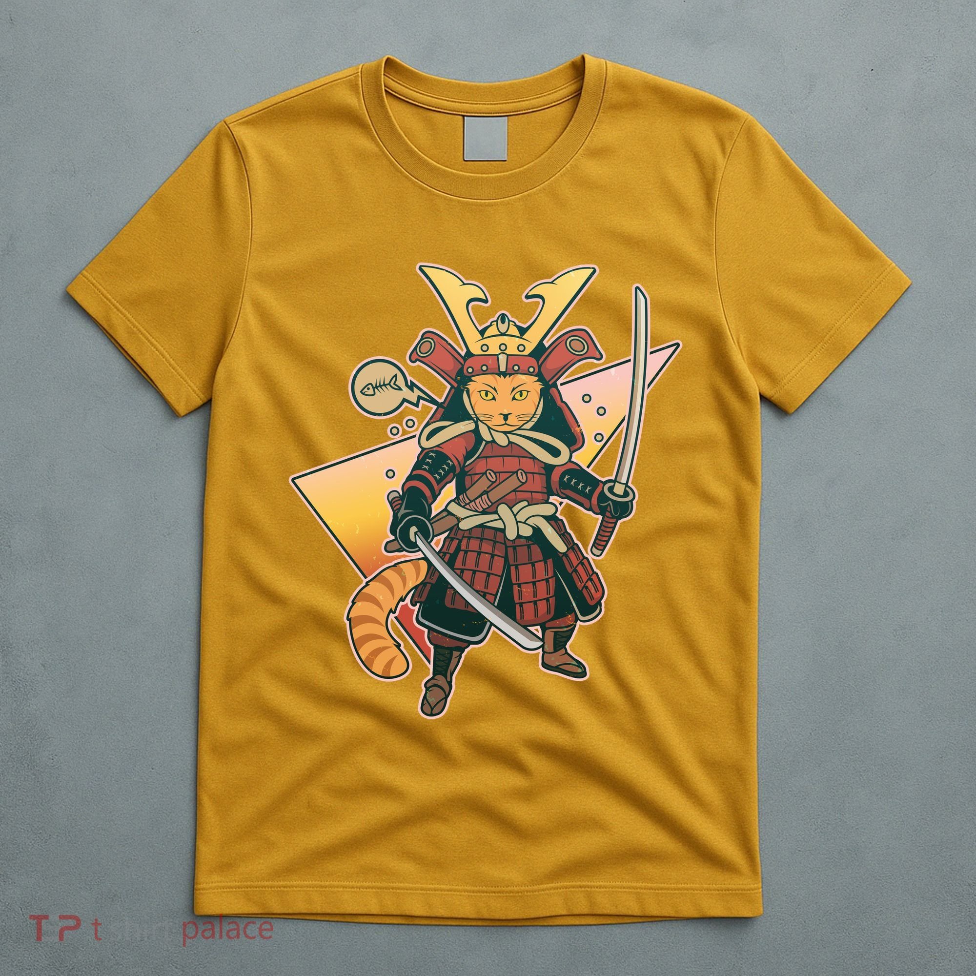 Cool Vintage Japanese Neko Cat Samurai Warrior T-Shirt