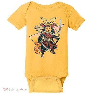 Cool Vintage Japanese Neko Cat Samurai Warrior Baby Bodysuit