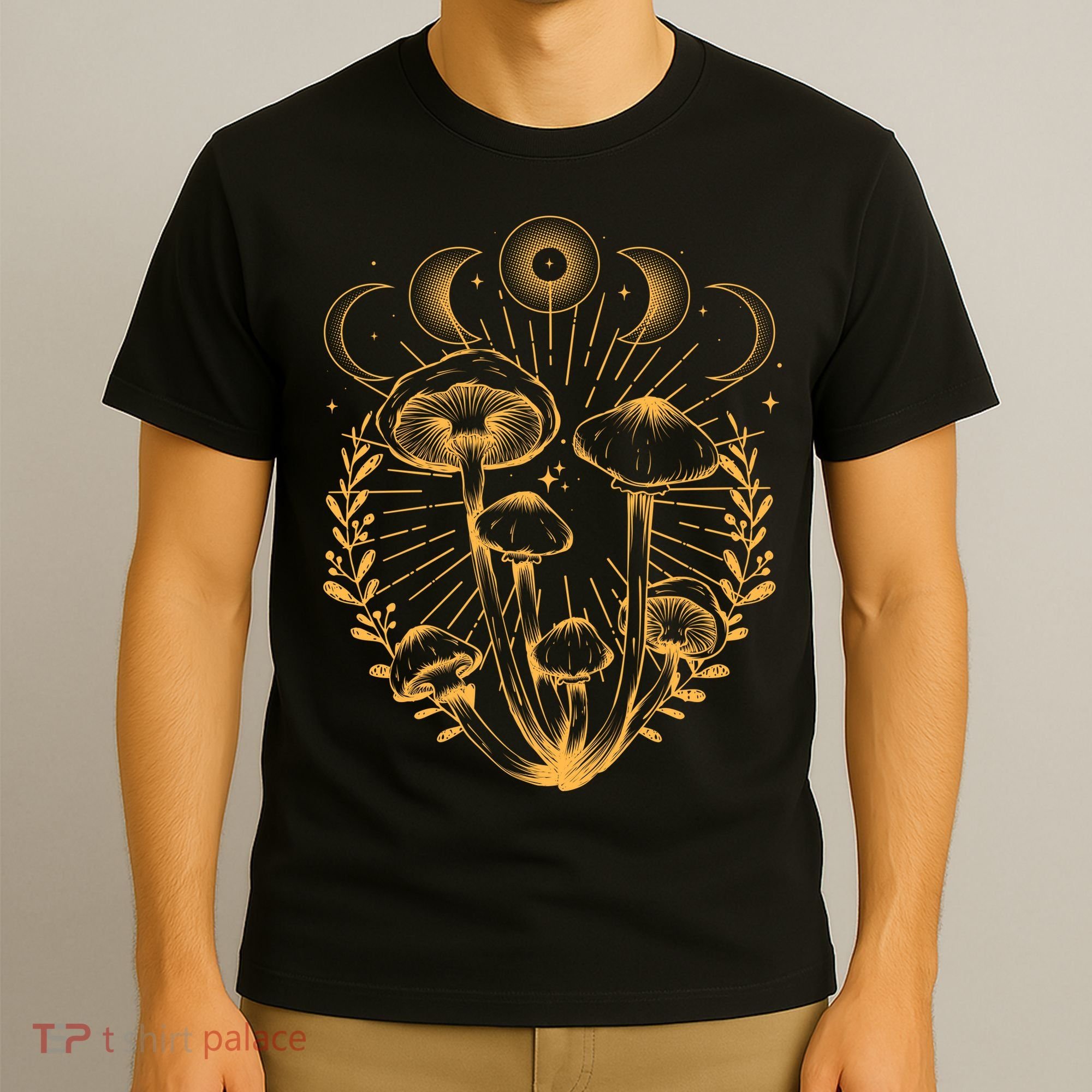 Cool Vintage Mushrooms And Moon Phases  T-Shirt