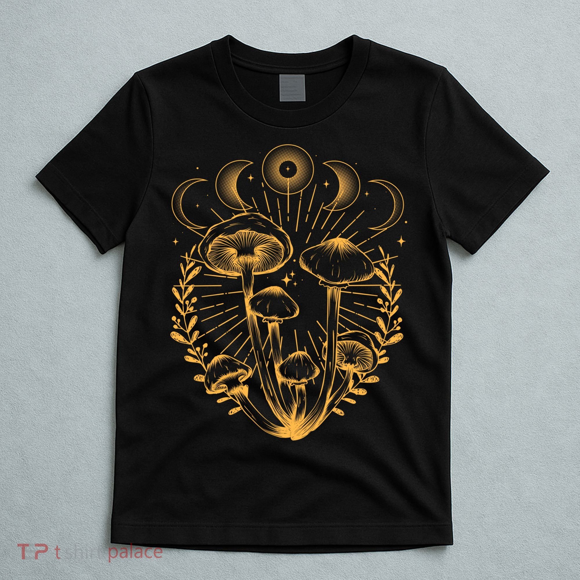 Cool Vintage Mushrooms And Moon Phases  T-Shirt