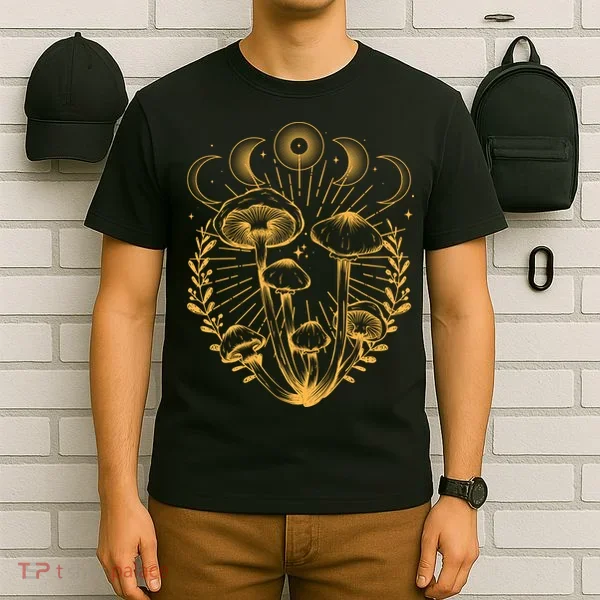 Cool Vintage Mushrooms And Moon Phases  T-Shirt