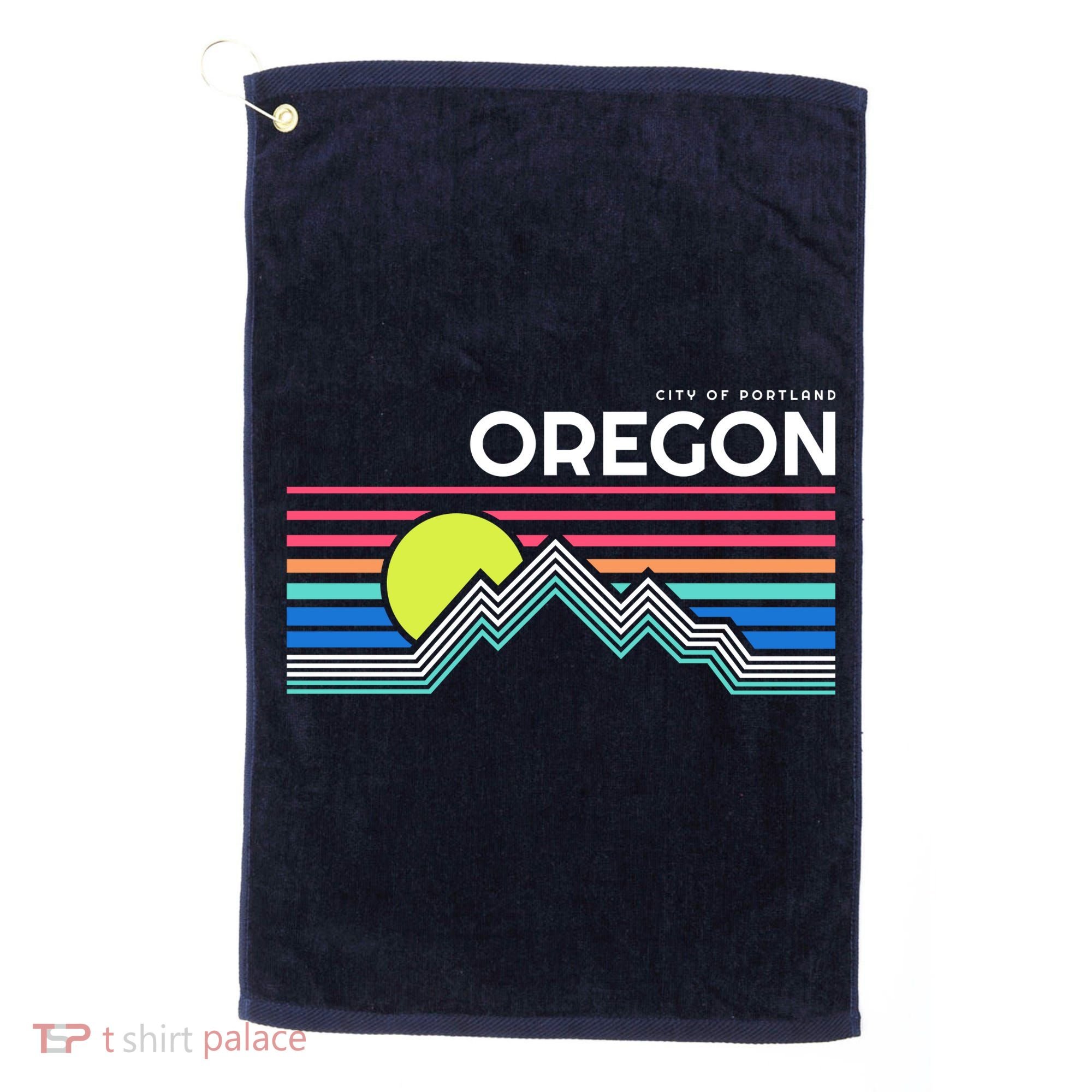 City Of Portland Oregon Retro Sunset Golf Towel