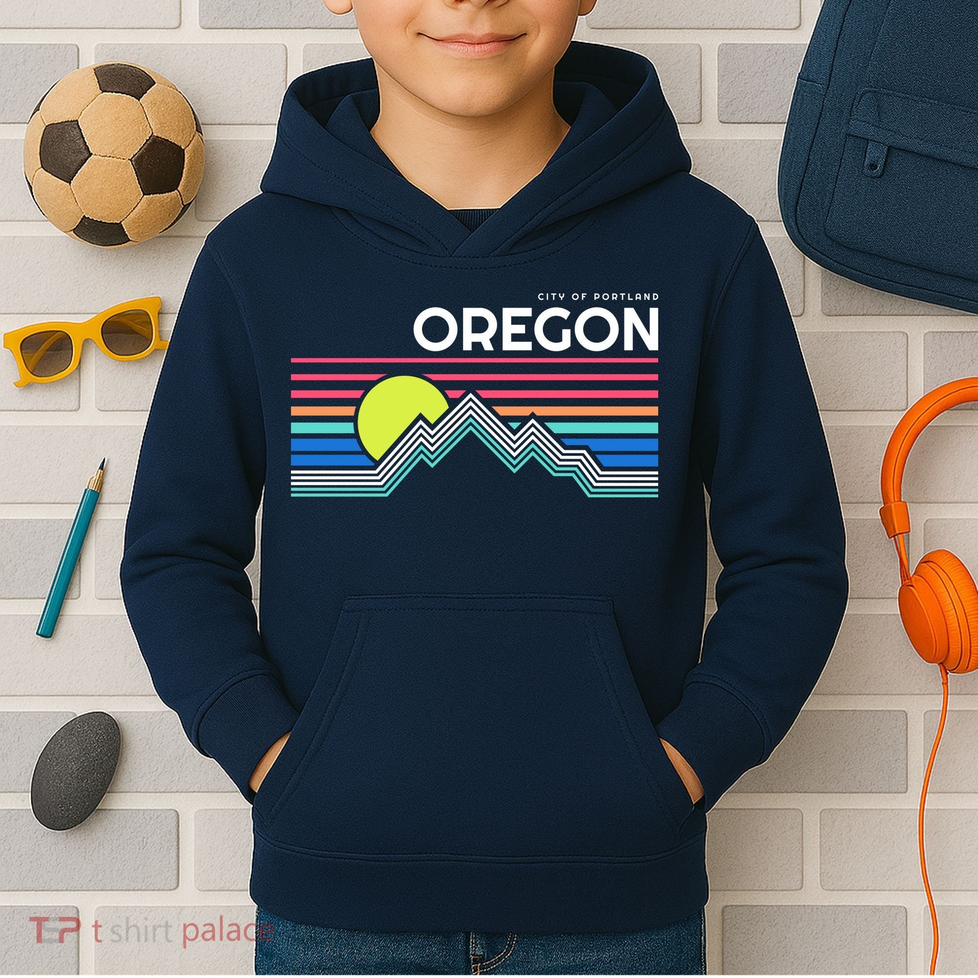 City Of Portland Oregon Retro Sunset Kids Hoodie
