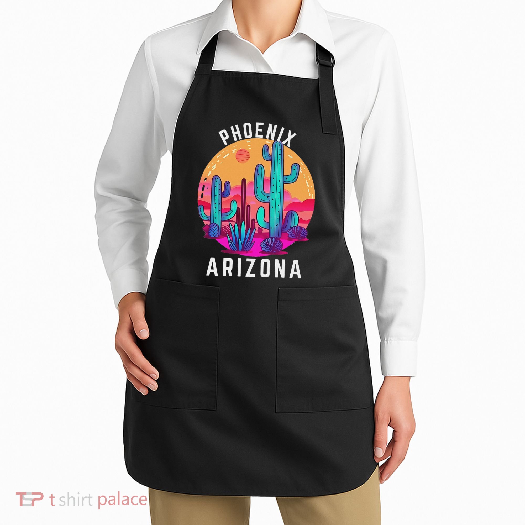City Of Phoenix Arizona Tourist Cactus Desert Fun Sunset Apron