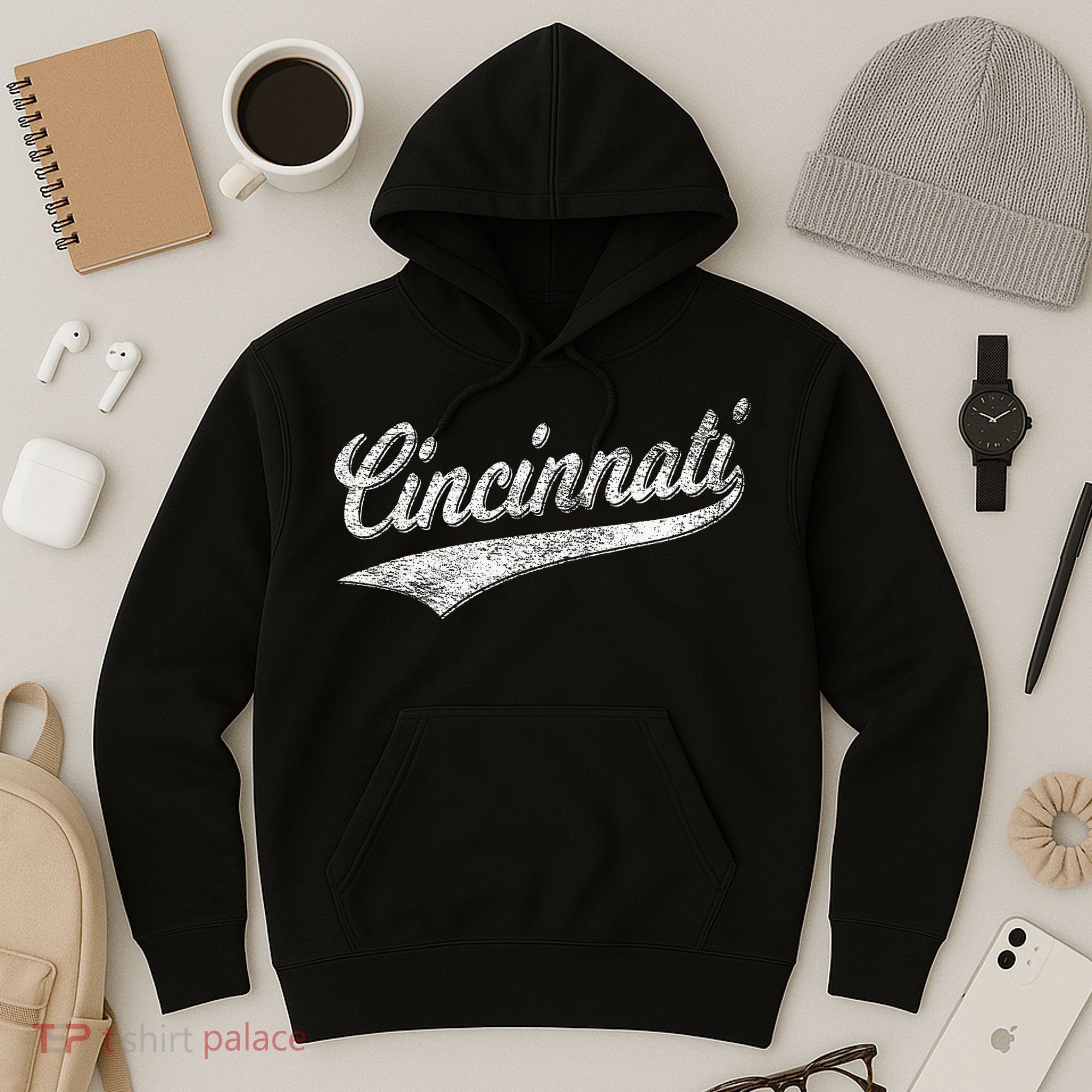Cincinnati Ohio Retro Script Sports Jersey Flag Hoodie