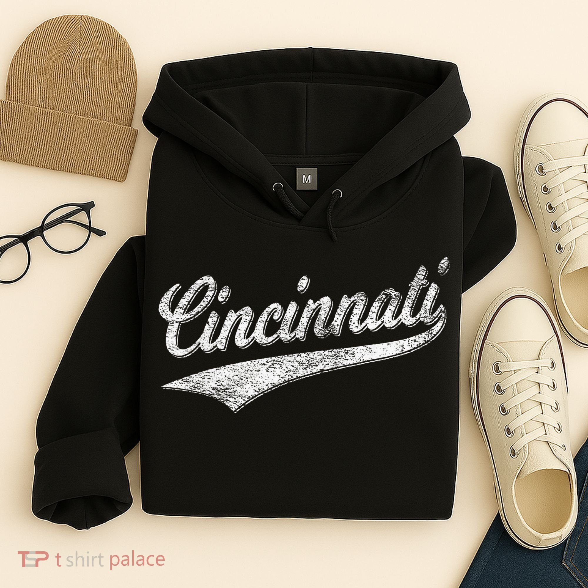 Cincinnati Ohio Retro Script Sports Jersey Flag Hoodie