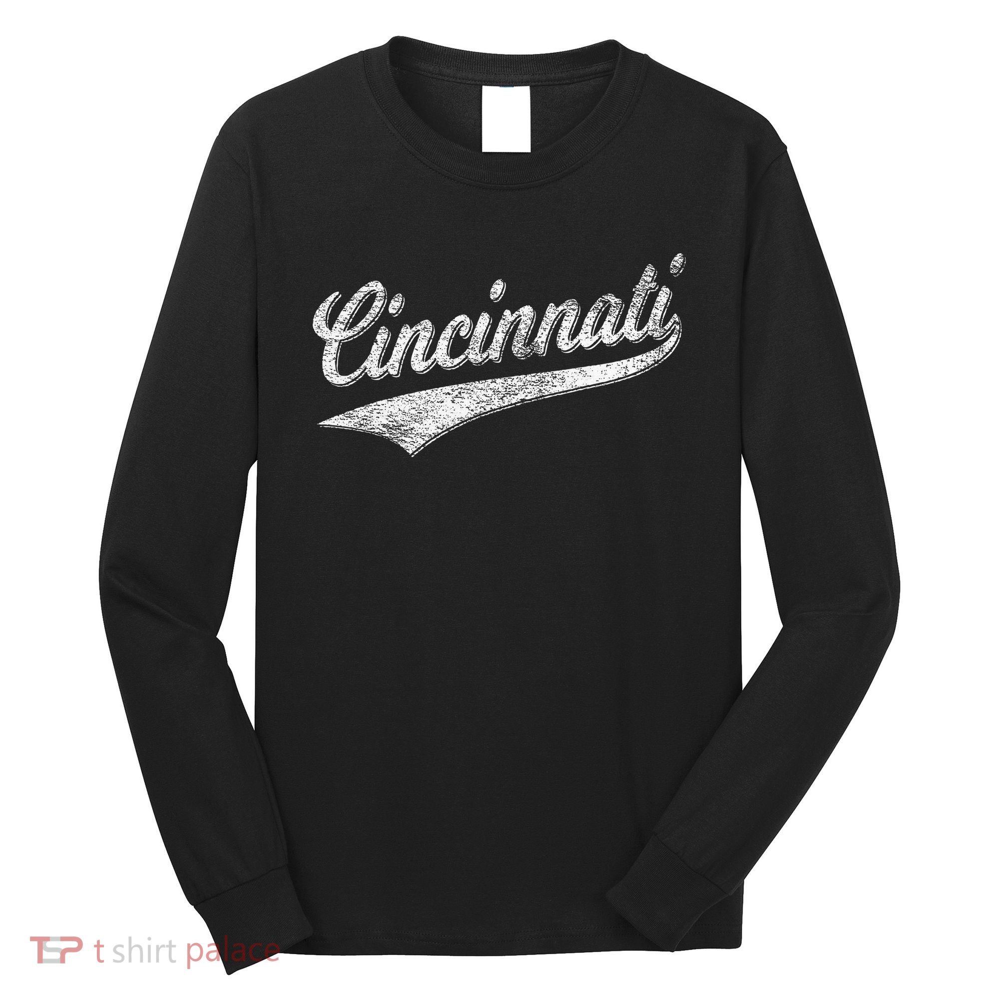 Cincinnati Ohio Retro Script Sports Jersey Flag Long Sleeve Shirt