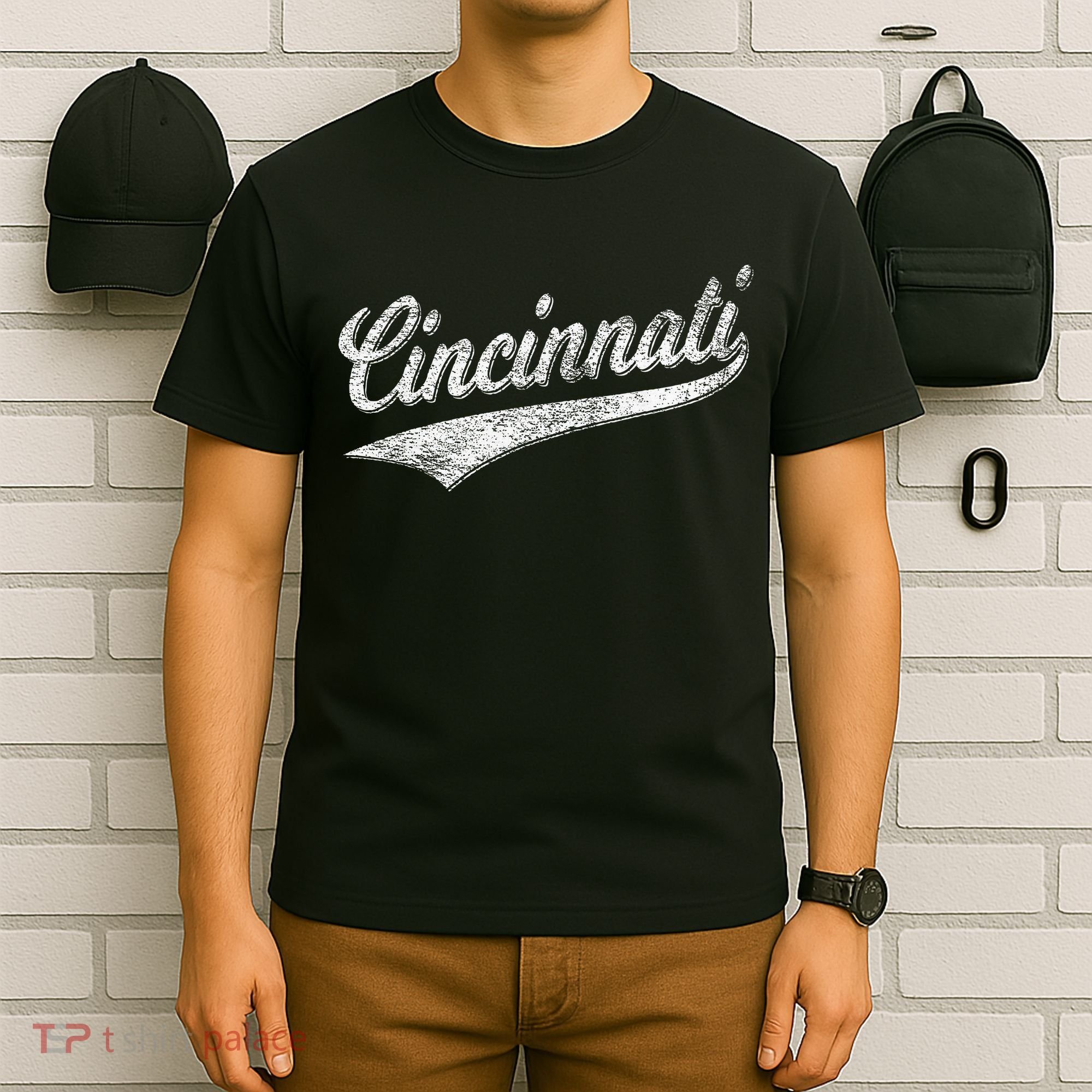 Cincinnati Ohio Retro Script Sports Jersey Flag T-Shirt