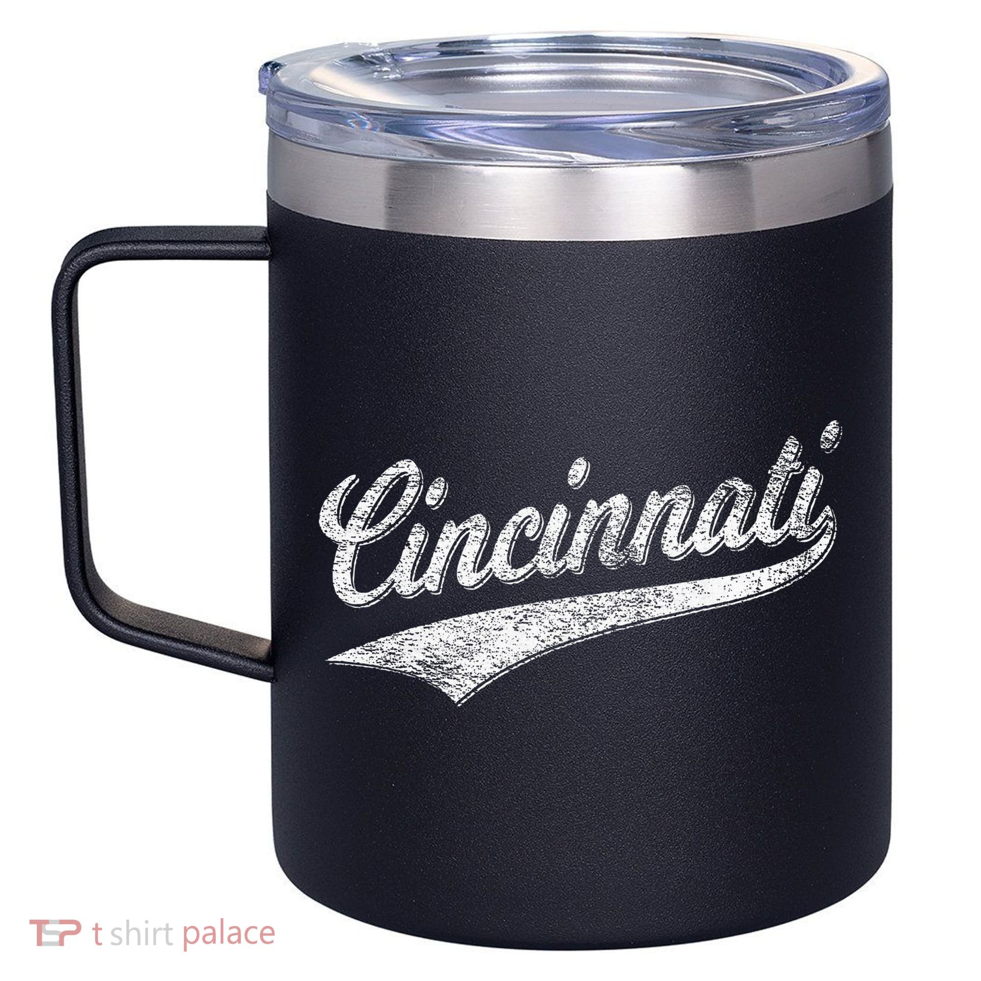 Cincinnati Ohio Retro Script Sports Jersey Flag 12oz Stainless Steel Coffee Mug