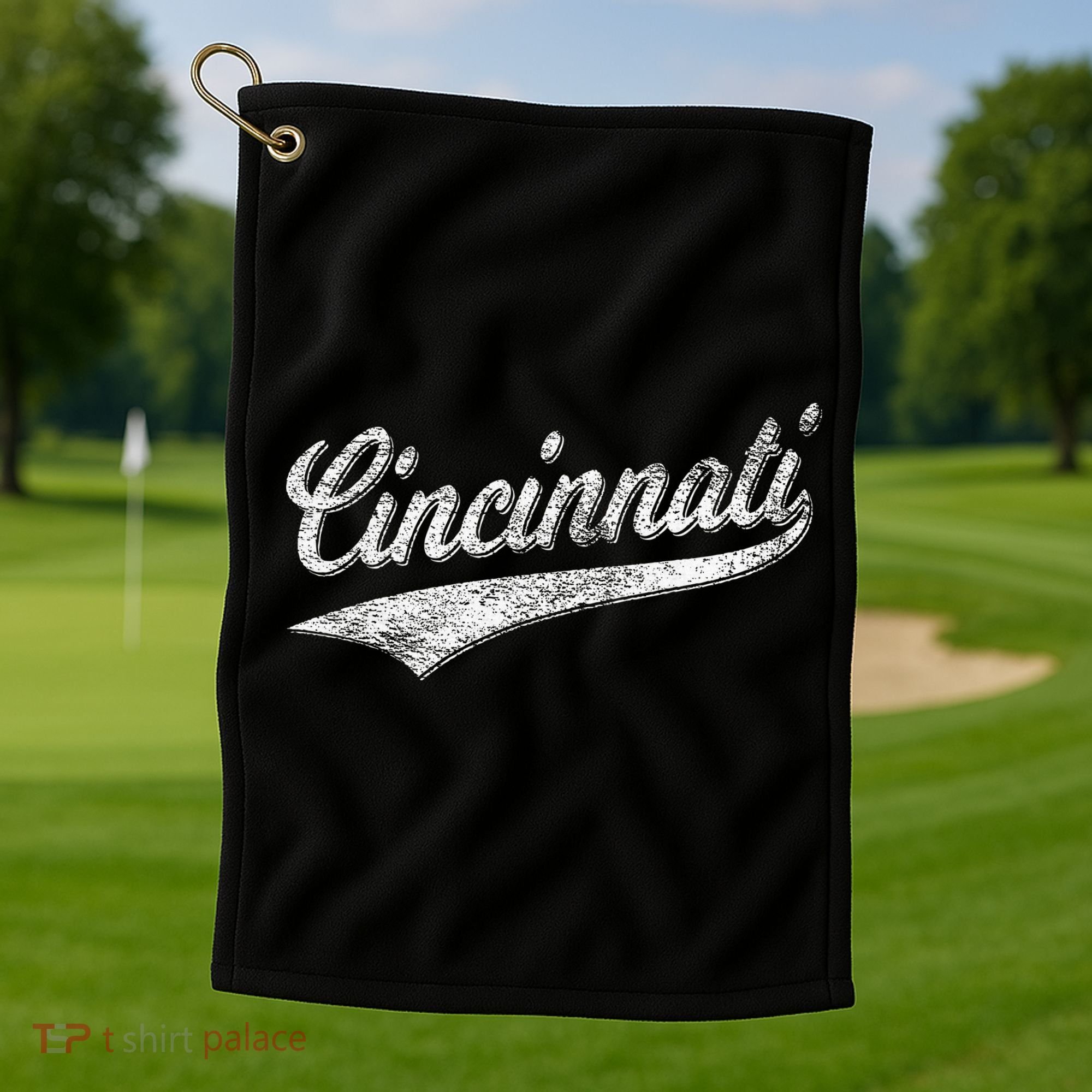Cincinnati Ohio Retro Script Sports Jersey Flag Golf Towel