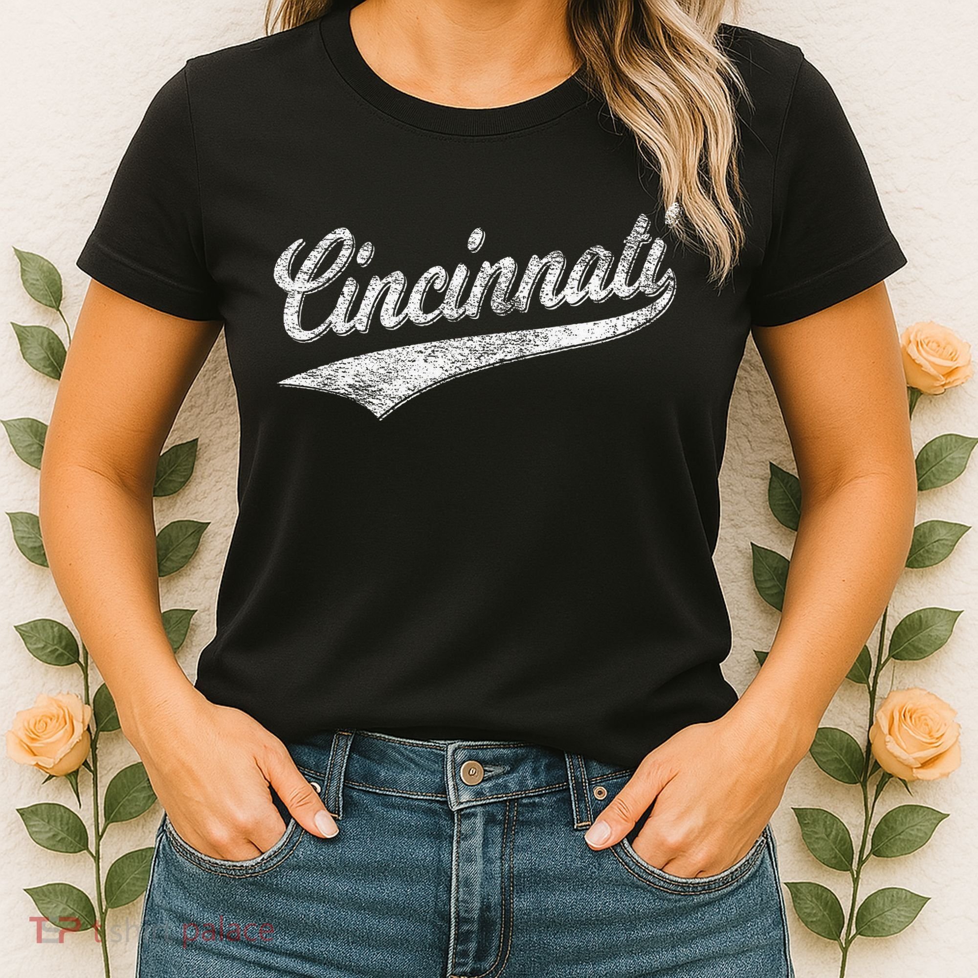Cincinnati Ohio Retro Script Sports Jersey Flag Women's T-Shirt