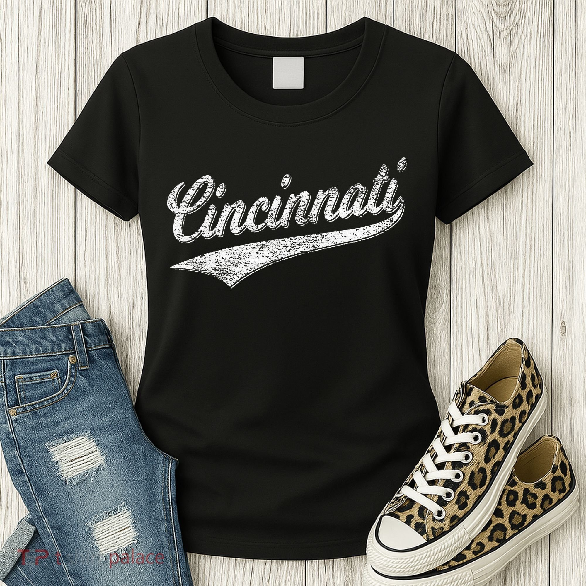 Cincinnati Ohio Retro Script Sports Jersey Flag Women's T-Shirt